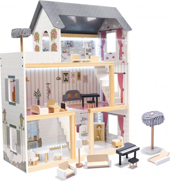 Houten poppenhuis met LED-verlichting