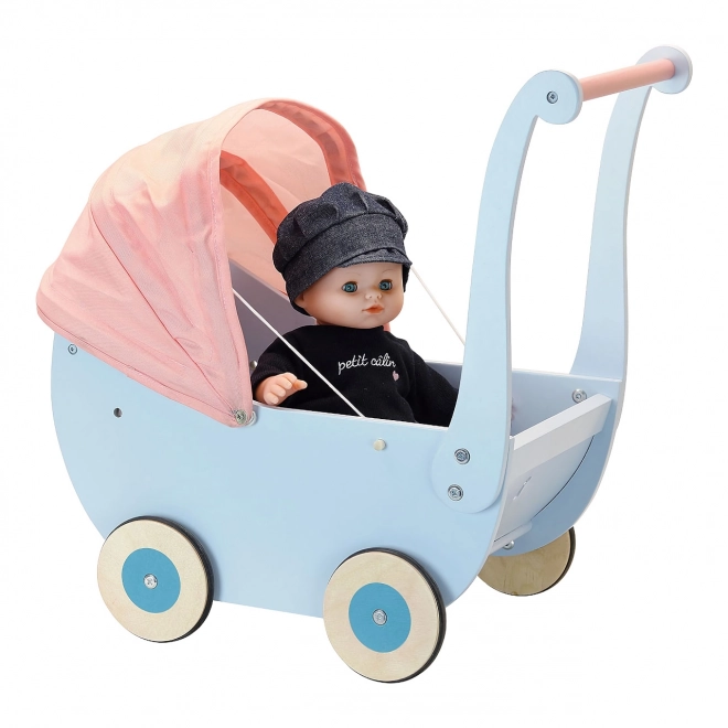 Petitcollin Houten Kinderwagen Blauw (voor pop tot 40 cm)
