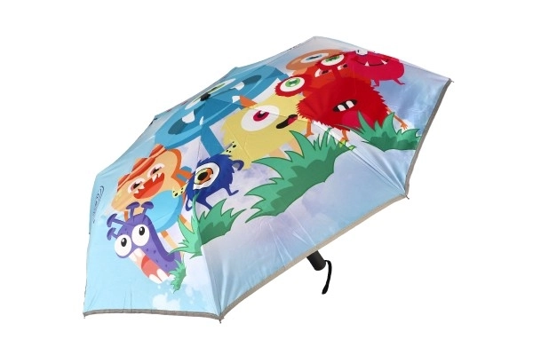 Paraplu Monster opvouwbaar automatische stof/metaal 28cm blauw in zakje