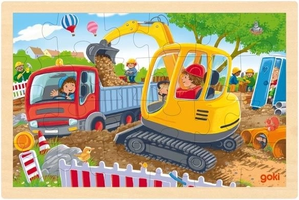 Houten puzzel GOKI – graafmachine, 24 stukjes