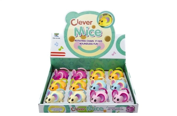 Plastic opwindbare muis 8 cm, 5 kleuren