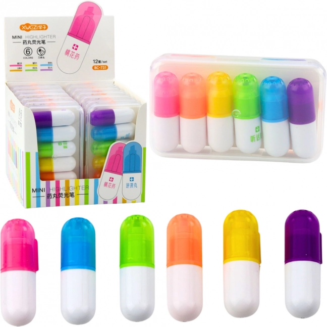 Set mini markeerstiften in etui, intense kleuren, 6 stuks