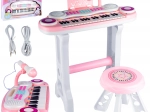 Elektronische kinderpiano met microfoon en krukje, roze, MP3/USB