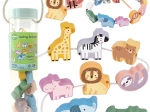 Houten rijgdiertjes ZOO WOOPIE GREEN, montessori, 13 stuks