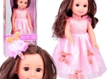 Pop 36 cm met doorkambaar haar in roze jurk met vlindertjes