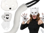 Kostuum kat, vos of wolf RUHHY – witte 4-in-1 set met masker, staart en pootjes