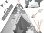 Kinderteepee NUKIDO met lichtjes en slinger – grijs met sterretjes