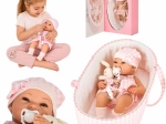 Babypop 38 cm met draagmand en pluchen konijntje (roze)