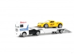 Ophangbare takelwagen met pull-back en autootje – metalen transporter