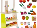 Houten kindersupermarkt KRUZZEL met kraam, kassa en fruit
