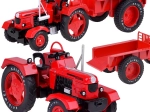 Metalen rode tractor met aanhanger 1:18 met rubberen wielen