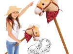 Stokpaardje op houten stok met hinnikgeluid, 77 cm