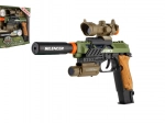 Plastic pistool met licht en geluid op batterijen met accessoires