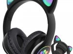 Draadloze koptelefoon met kattenoortjes met LED-verlichting, Bluetooth, FM-radio en MP3