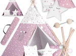 Kindertipi met lichtjes NUKIDO – roze met sterretjes