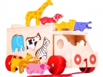 Bigjigs Toys houten trekauto met dieren en vormenstoof