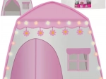 Kinderstoffen huisje met LED-slinger van cotton balls