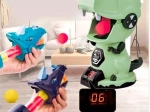 Interactieve spel Schieten op een Dinosaurus met pistolen en balletjes