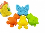 Kunststof zandvormpjes dieren, set van 4 stuks in netje