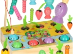 Houten Montessori-spel: magnetisch vissen, wormpjes en het oogsten van worteltjes