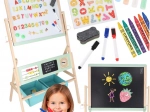 Houten dubbelzijdig kinderbord LULILO Kredo 3-in-1 met magneten, papier en manden