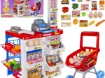 kinder-supermarkt met scanner, weegschaal en winkelwagentje