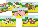 Houten puzzel Mijn eerste diertjes – boerderij, 6 puzzels van 3 stukjes