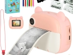 Kinder instantcamera met thermische printer – roze teddybeer, 32 GB kaart