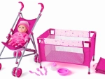 WOODY Kinder set met kinderwagen en bedje