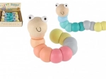 Houten scharnierende worm/rups 16 cm – pastelkleuren, buigbaar speeltje voor baby’s