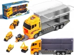 Set vrachtwagen trekker met oplegger en 6 bouwvoertuigjes
