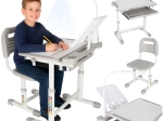 Groeiende kinderschrijftafel met stoel en LED-lamp, grijs