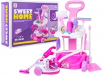 Roze schoonmaakkar voor kinderen met interactieve stofzuiger en accessoires
