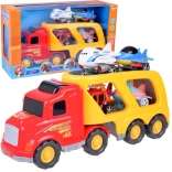 Grote trekker – autotransporter met vliegtuigen en helikopter met geluiden