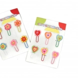 Houten kantoorclips hartjes of bloemetjes, set van 6 stuks