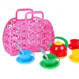 Kleurige kinderserviesset in plastic tas