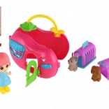 Pop met draagbaar huisje en huisdiertjes