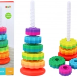 Piramidevormige draaibare toren Regenboog sorteerpuzzel 36 cm 6 st.