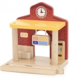 houten treinstation met geluid