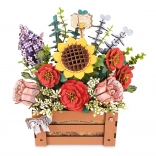 3D houten puzzel bloembak met bloemen
