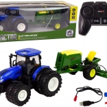 leuke RC-tractor met balenpers schaal 1:24 blauw