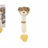 Rammelaar/bijtring pluche beer 24 cm beige op kaart in zakje 0+