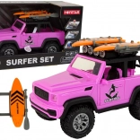 roze terreinwagen 1:14 met surfset en vliegwiel