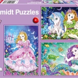 Puzzel SCHMIDT prinses, fee en zeemeermin 3×48 stukjes