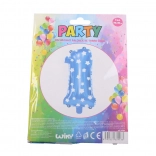 Ballon cijfer 1 blauw met sterretjes