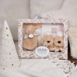 Cadeauset Doudou beige pluchen konijntje en schoentjes