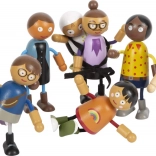 Buigzame houten poppen – familie met baby, 8 stuks