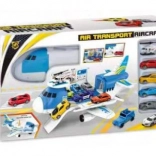 Plastic uitklapbaar vliegtuig met autootjes en helikopter