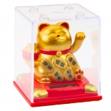 Chinese geluks kat zonne-energie figuur in vitrine goud