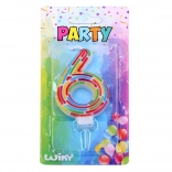 Party taartkaars nummer 6 – streepjes